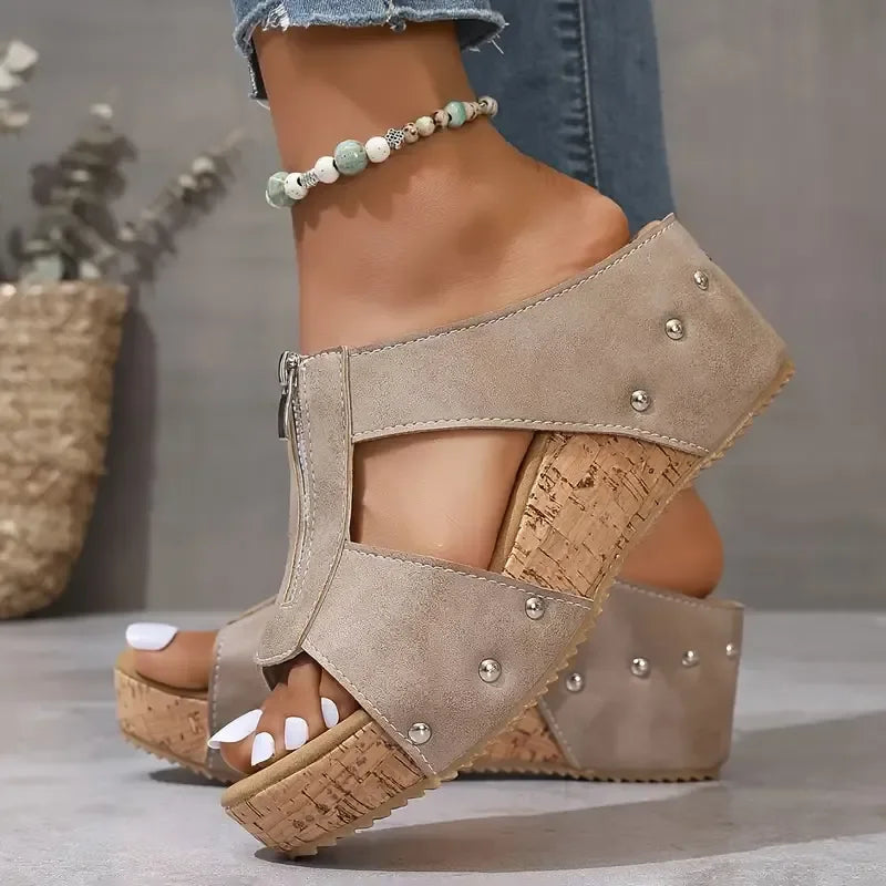 Black women's comfort wedge sandals, perfect for casual or elevated everyday wear.