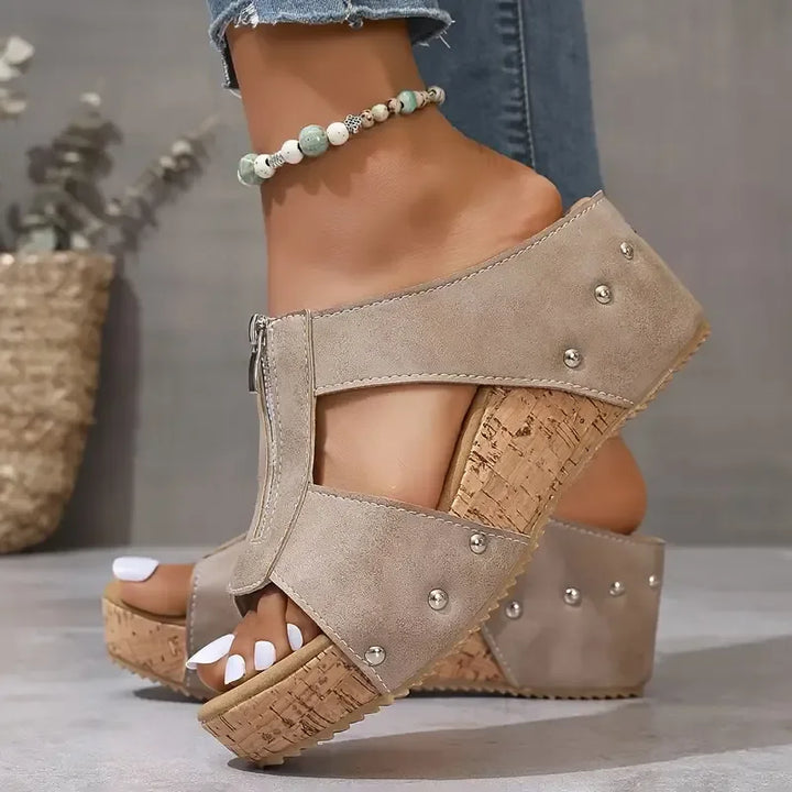 Black women's comfort wedge sandals, perfect for casual or elevated everyday wear.