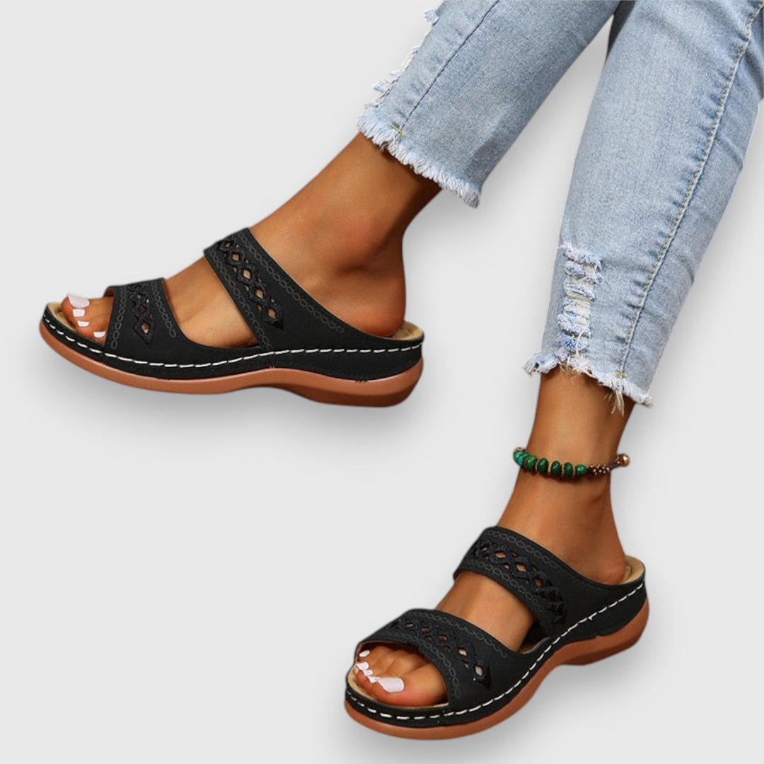 Open-toe wide fit sandals for women, comfortable and casual summer footwear.