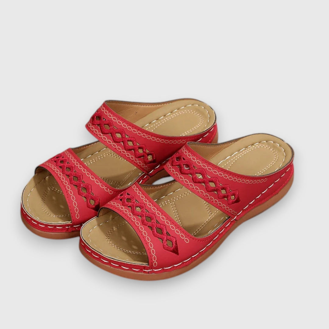 Comfortable women's sandals with a wide fit for all-day wear, open-toe design.