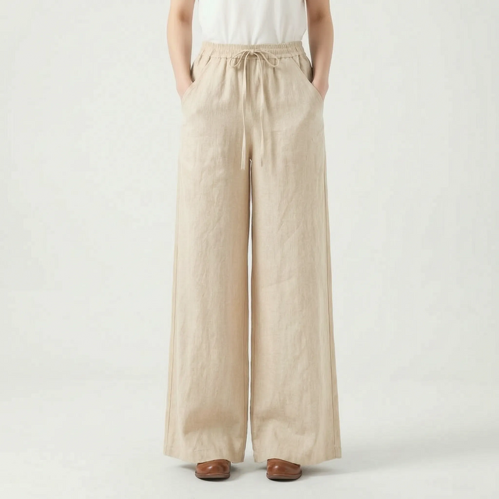 Relaxed fit wide-leg women's pants. Comfortable pull-on style, perfect for versatile casual, lounge, & everyday wear.