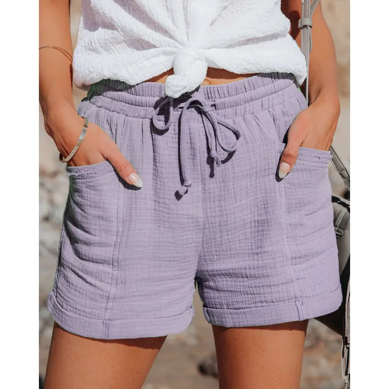 Soft & comfortable women's casual shorts with drawstring waist and pockets, great for everyday wear.