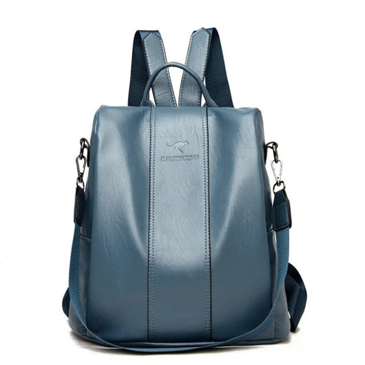 Full view of a women's anti-theft fashion backpack, showcasing hidden zipper pockets & adjustable straps.