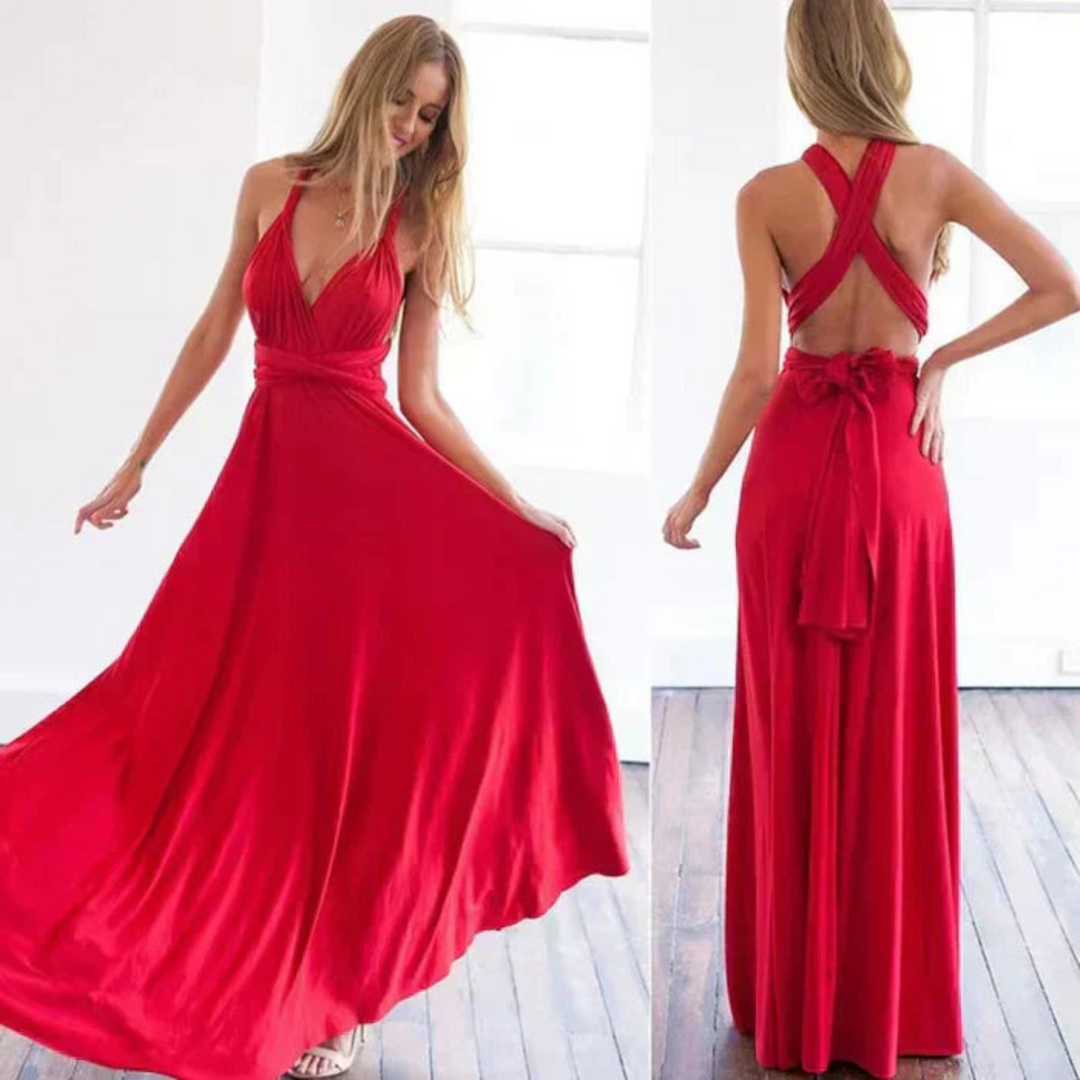 Women's Convertible Backless Maxi Dress, perfect for versatile elegant styling at any event.
