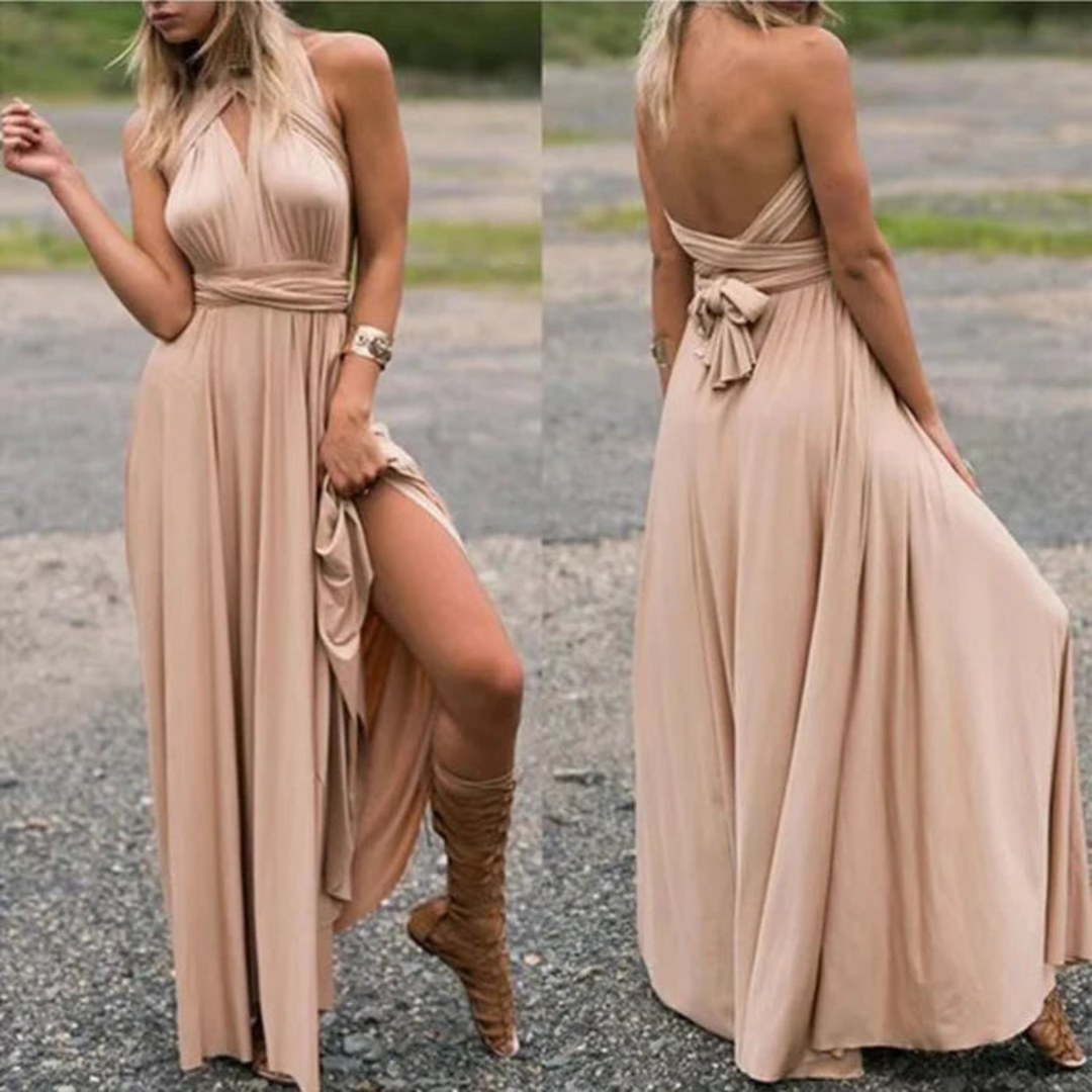 Versatile Women's Convertible Backless Maxi Dress, ideal for evening, cocktail, or vacation wear.