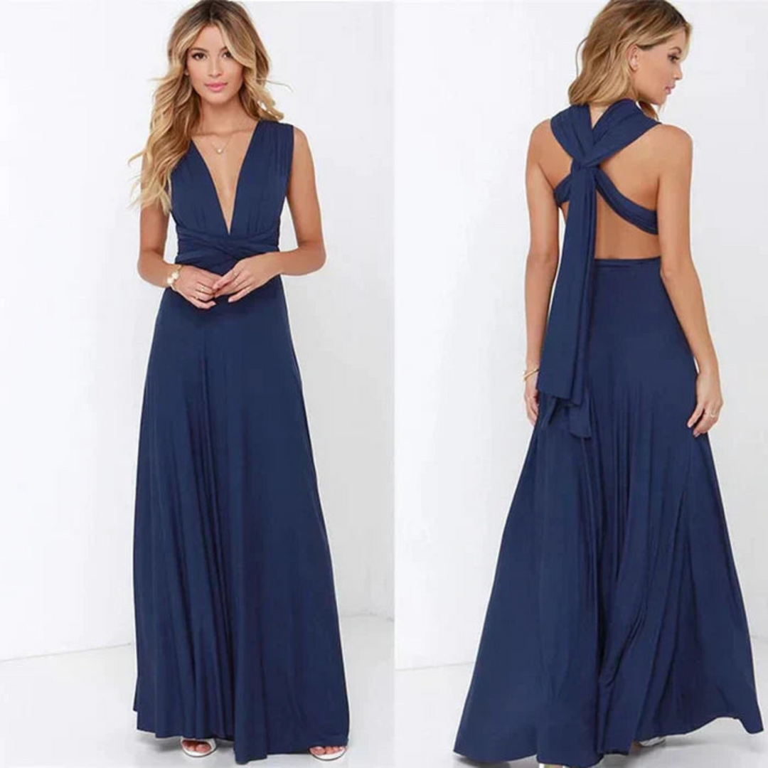 Chic Women's Convertible Backless Maxi Dress, perfect summer vacation wear, elegant & versatile.