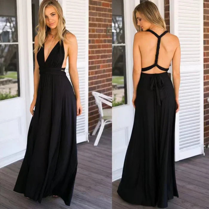 Convertible Women's Backless Maxi Dress in a flattering cut, offering multiple elegant styling options.
