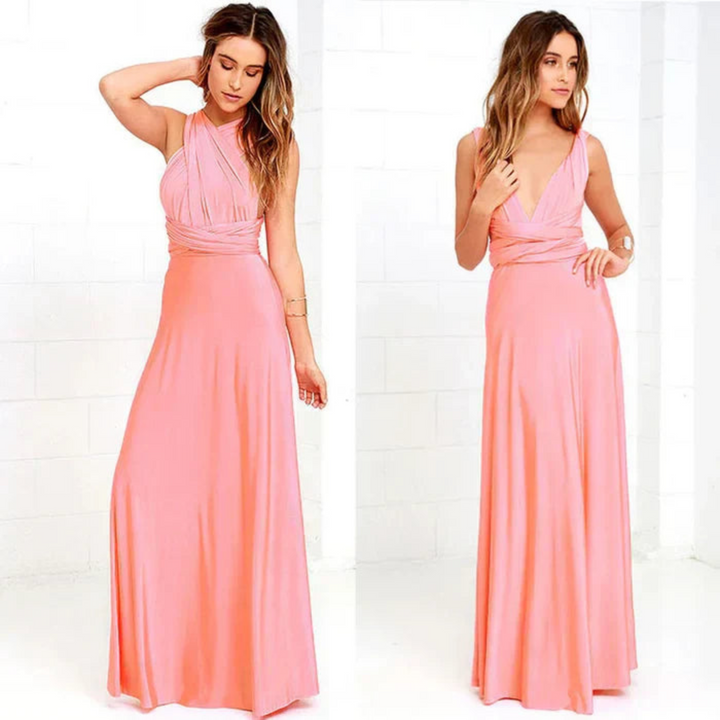 Chic Women's Convertible Maxi Dress, backless design for summer parties, versatile and elegant.