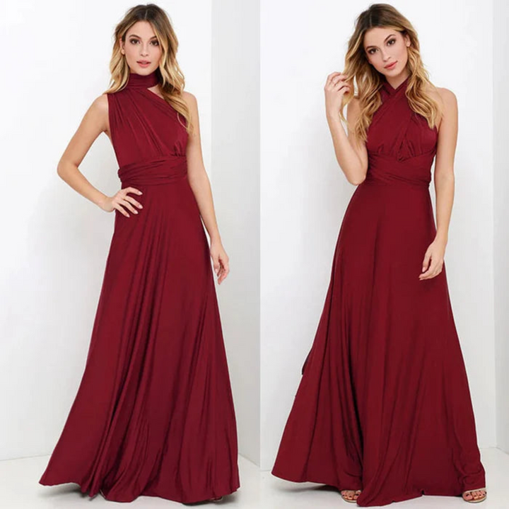 Flowy Women's Convertible Backless Maxi Dress, comfortable & elegant for summer evenings or vacation.