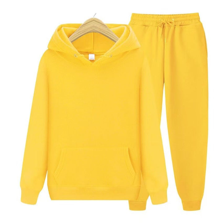 Athleisure style women's two piece set, combining a cozy sweatshirt and practical joggers.