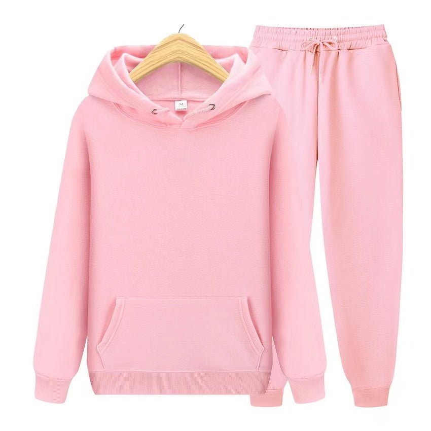 Close-up of the hooded sweatshirt with drawstrings, from the women's cozy jogger set.