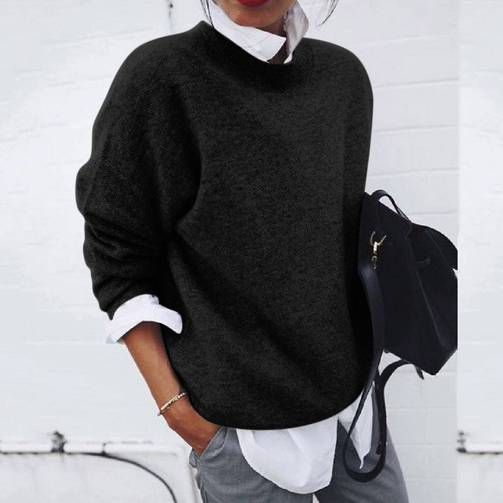 Women's ultra-cozy & warm pullover sweater. Elegant fine knit, long sleeve, crew neck. Perfect for cool weather comfort.
