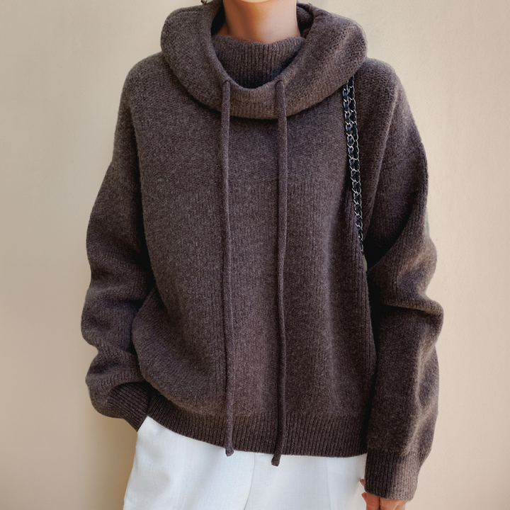 Warm women's high neck sweater, an essential long sleeve top for winter layering & fall outfits.