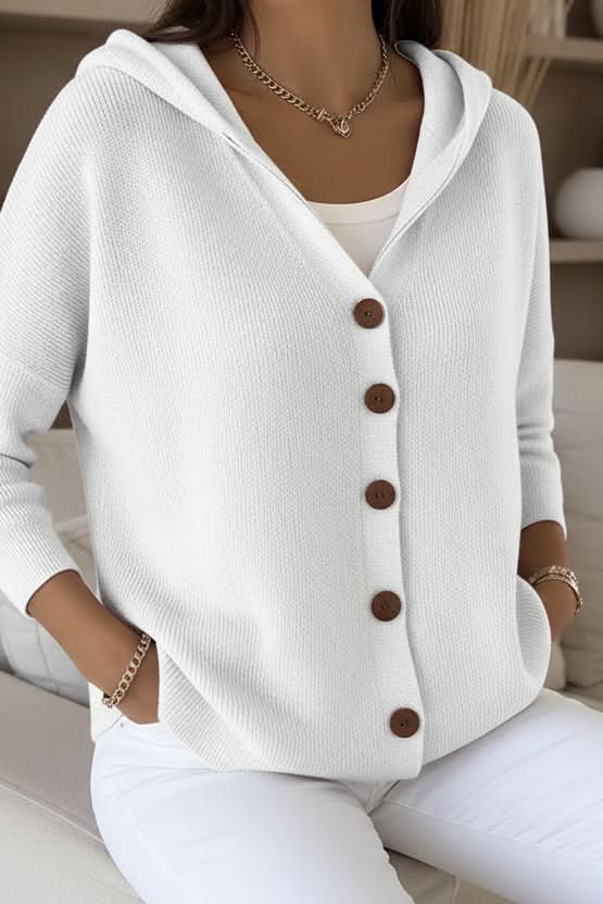 Women's casual hooded sweater, open front and comfortable knit for versatile wear.