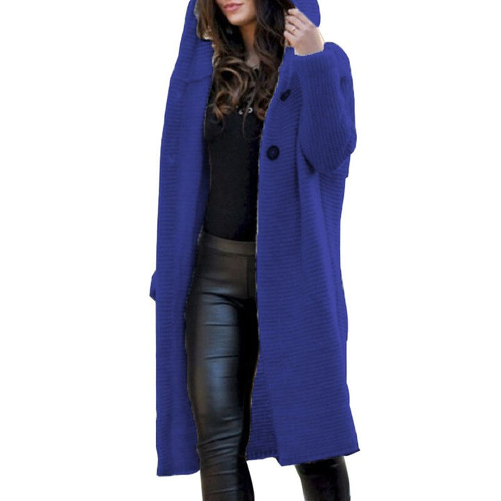 Soft, comfortable women's hooded knit cardigan in a cozy longline style. Ideal for casual chic fall winter fashion.