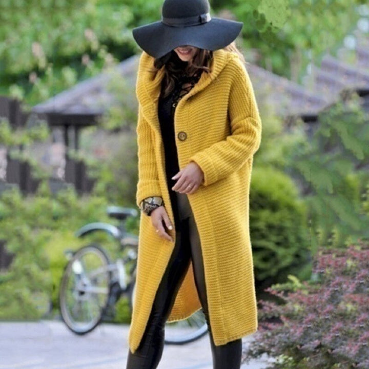 Effortless style with this women's cozy hooded knit cardigan. Perfect longline outerwear for fall winter layering.