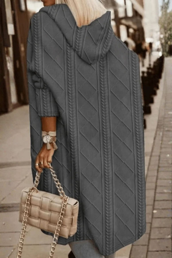 Versatile women's long hooded cardigan, an essential cozy sweater for layering in any season.