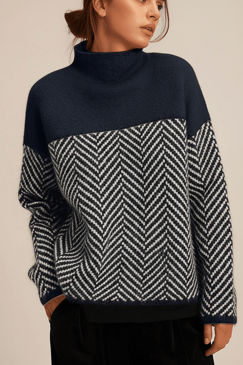 Comfortable women's high collar knit jumper. Soft textured Mackenzie pullover, ideal for cozy winter wear.