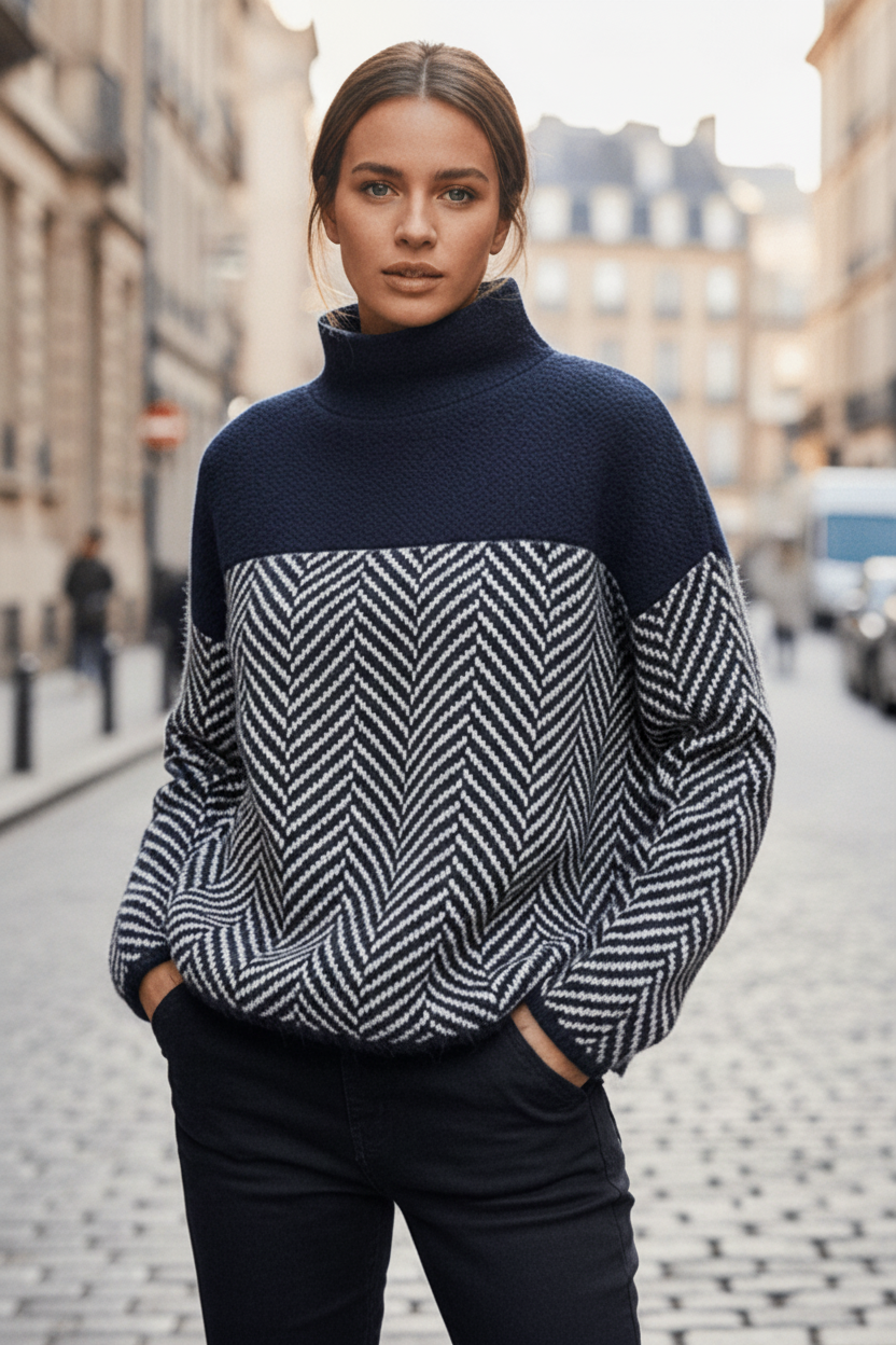 Mackenzie women's textured knit sweater. Cozy long-sleeve, high-collar pullover, a must-have for fall/winter.