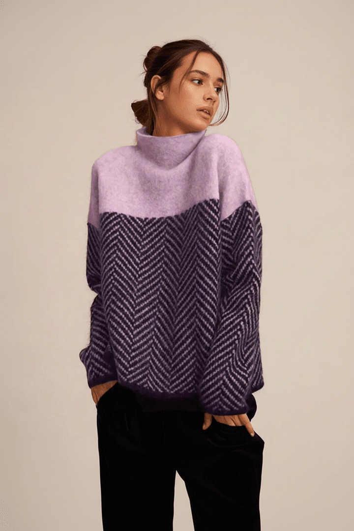 Warm women's textured knit sweater. High-collar Mackenzie pullover, long-sleeve cozy style for winter fashion.