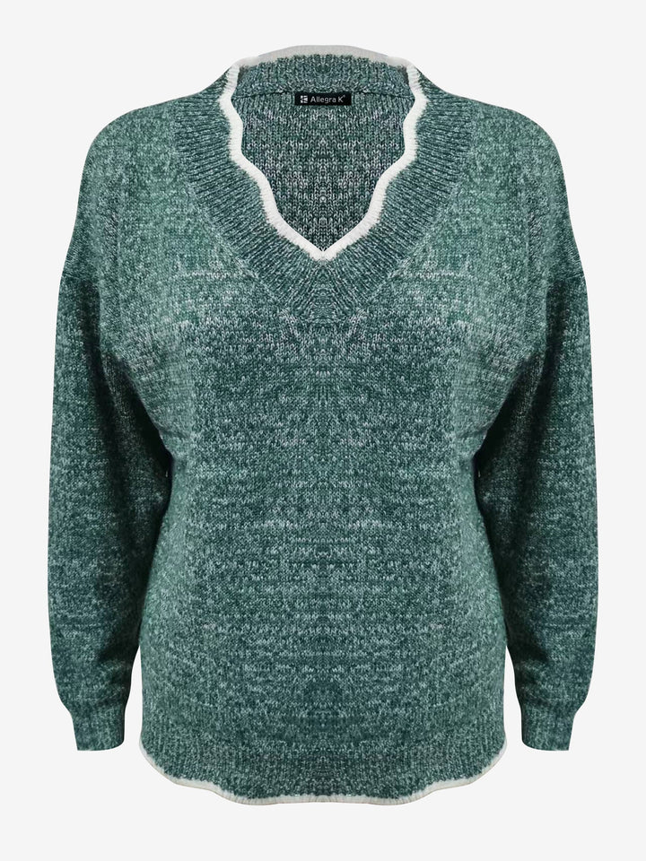 Womens fashion long sleeve V-neck top, comfortable and cozy knit.