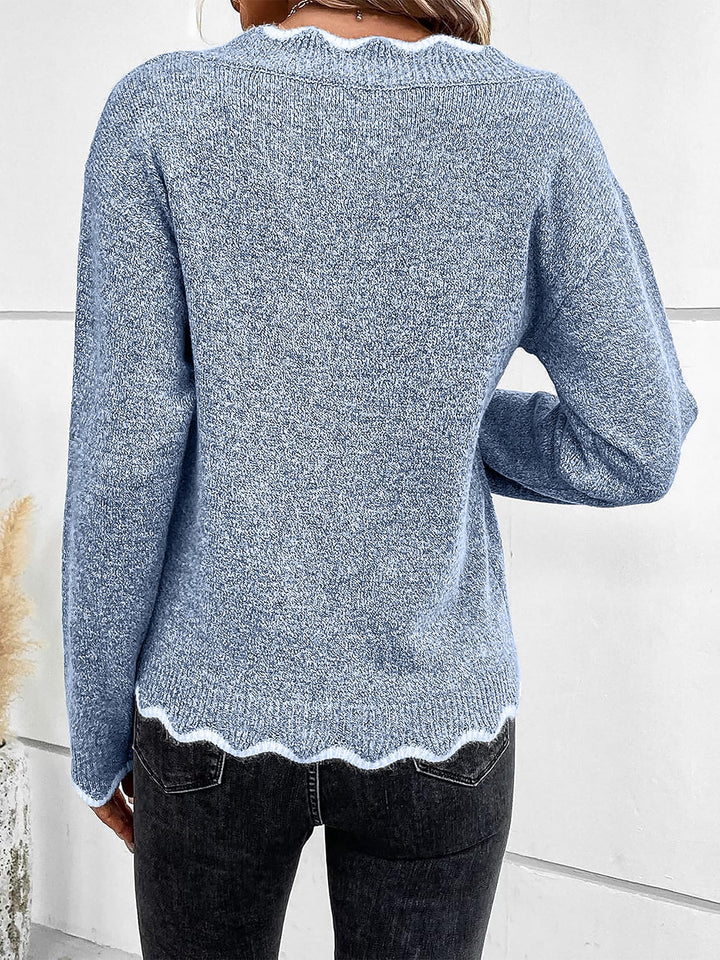 Casual women's long sleeve V-neck pullover, perfect for everyday wear.