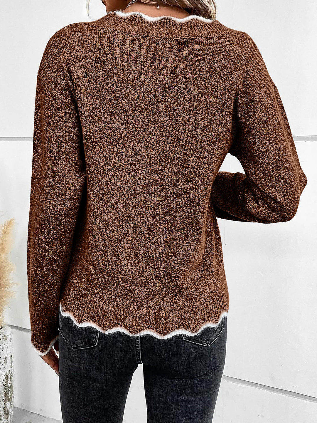 Everyday cozy top: women's knit style V-neck sweatshirt.