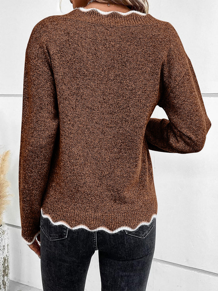 Everyday cozy top: women's knit style V-neck sweatshirt.