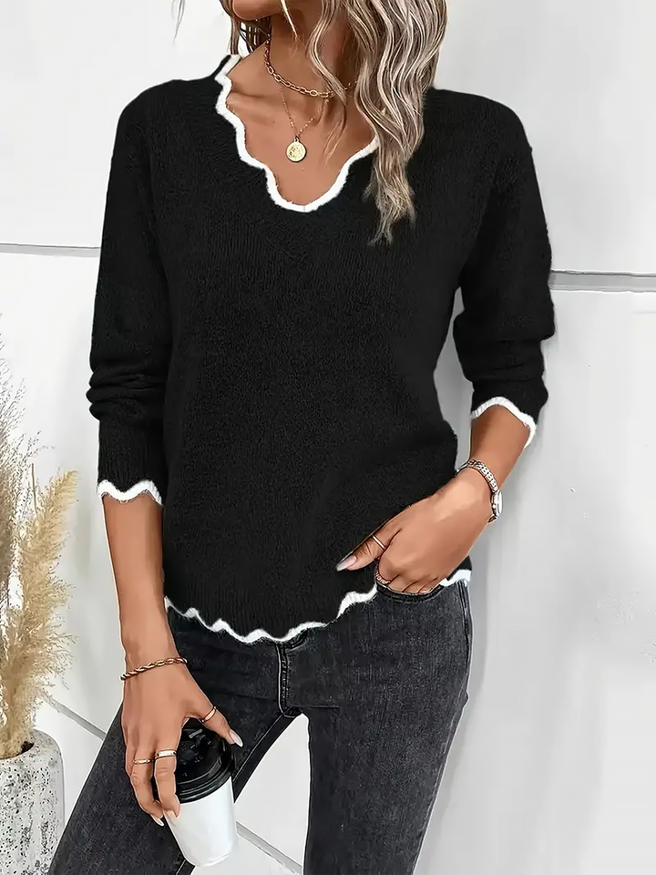 Brown relaxed fit long sleeve women's V-neck pullover.