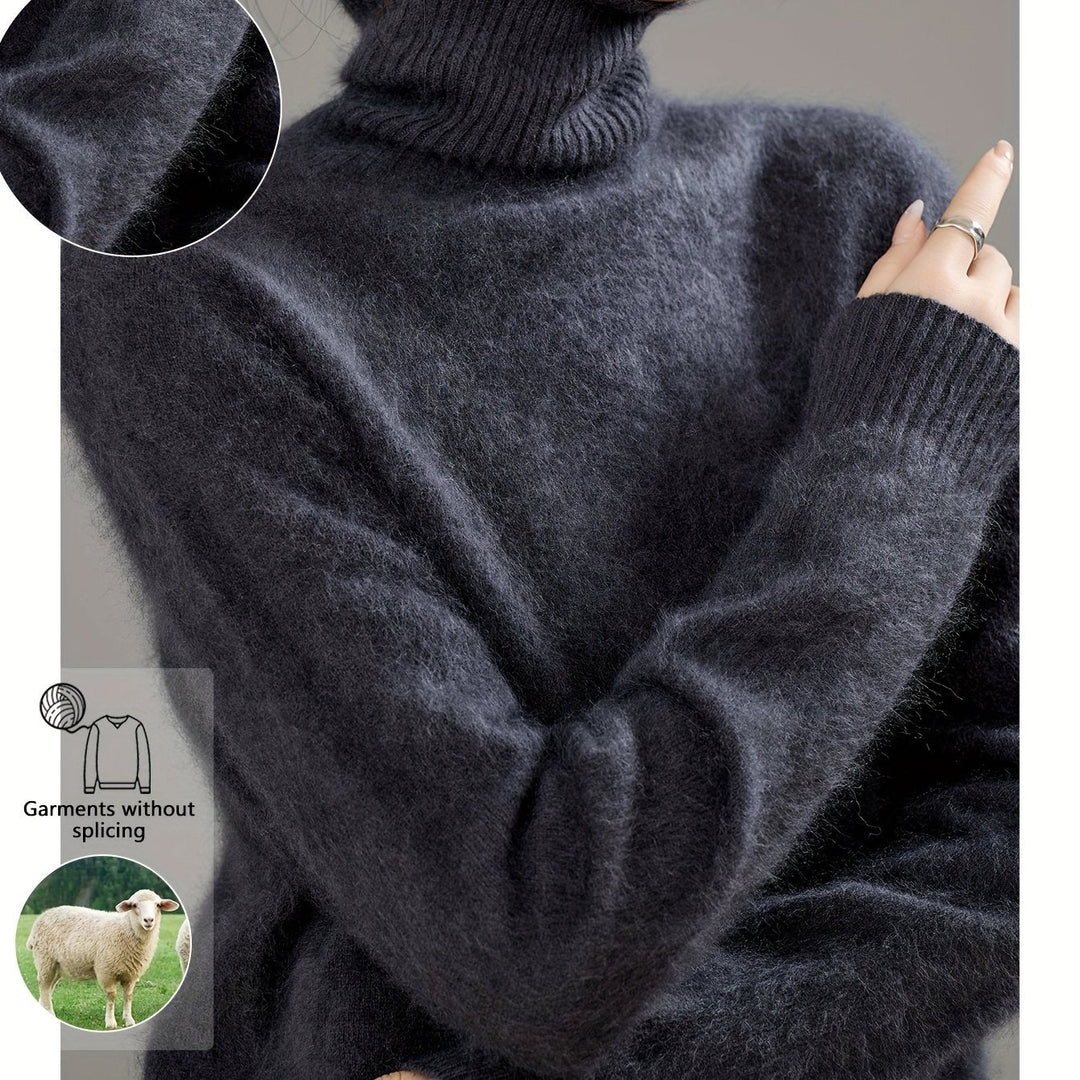 Women's comfortable oversized turtleneck sweater, ideal for warm, stylish casual wear in winter.