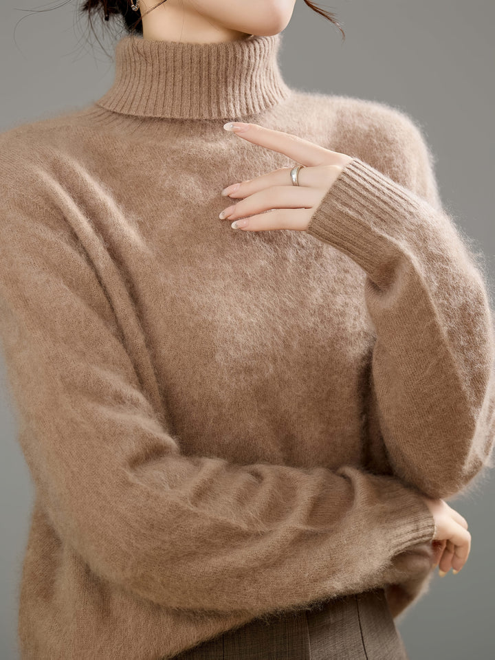 Stylish women's warm turtleneck sweater, cozy knit for premium winter fashion and casual wear.