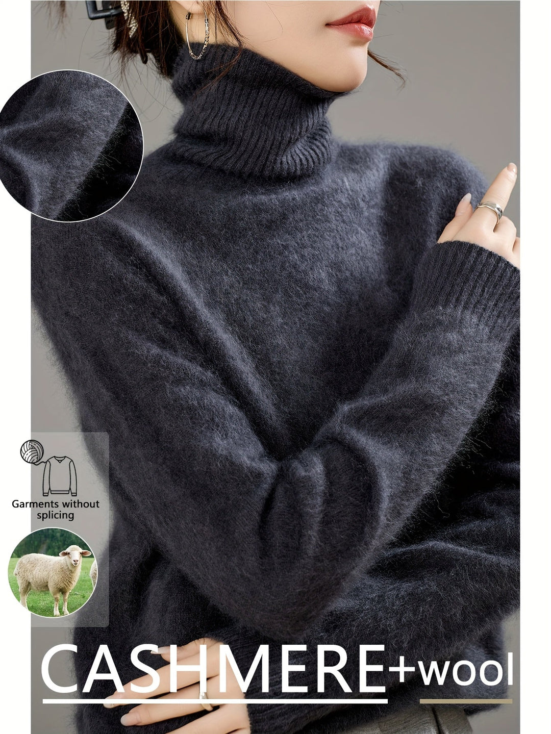 Premium women's cozy turtleneck sweater, offering elegant warmth and a comfortable relaxed fit.