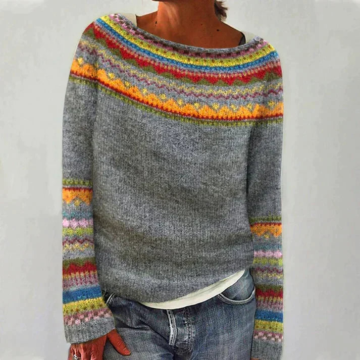 Women's cozy patterned long-sleeve pullover sweater, perfect for autumn & winter casual wear.