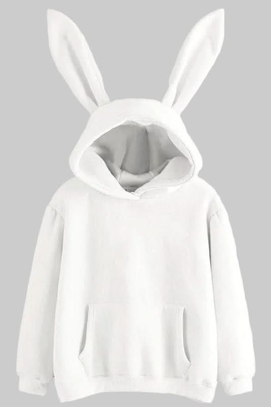 Cute women's rabbit ear hoodie, a cozy long sleeve pullover perfect for playful loungewear.