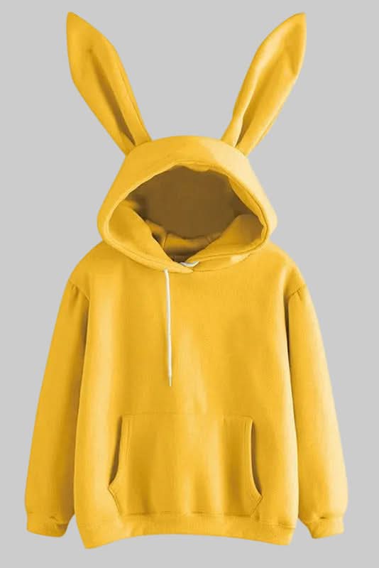 Soft women's cozy rabbit ear hoodie, a warm long sleeve pullover ideal for comfortable loungewear.