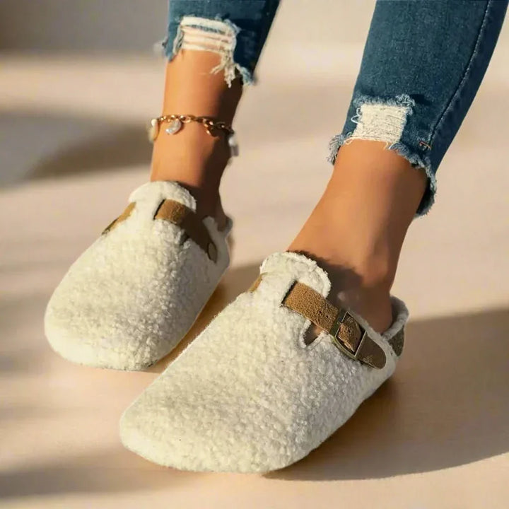 Versatile women's slip-on mules, offering cozy winter warmth, comfort, and anti-slip safety for indoor wear.