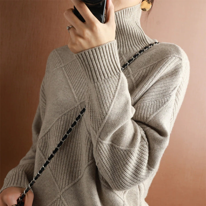 Fashionable women's cozy turtleneck, a must-have for fall and winter style.