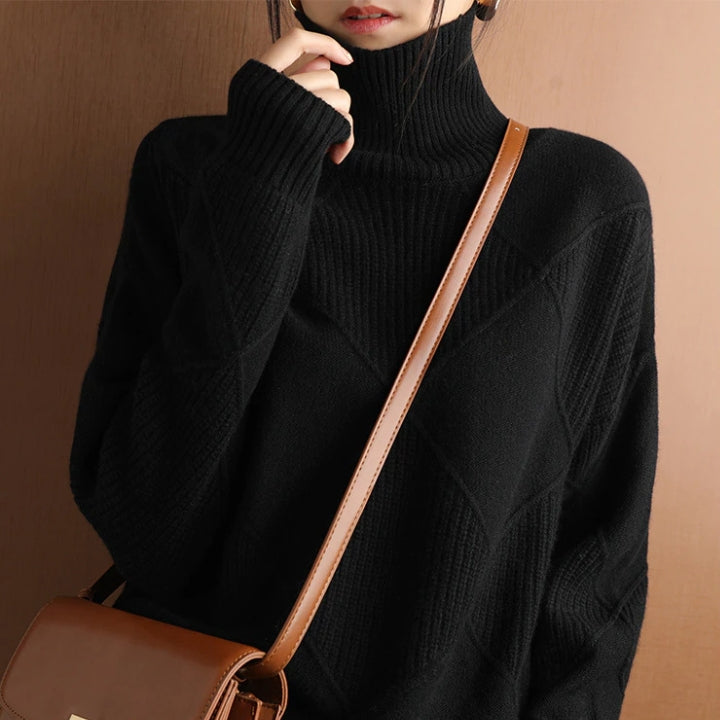 High-quality women's long-sleeve knitwear, featuring a warm turtleneck design.