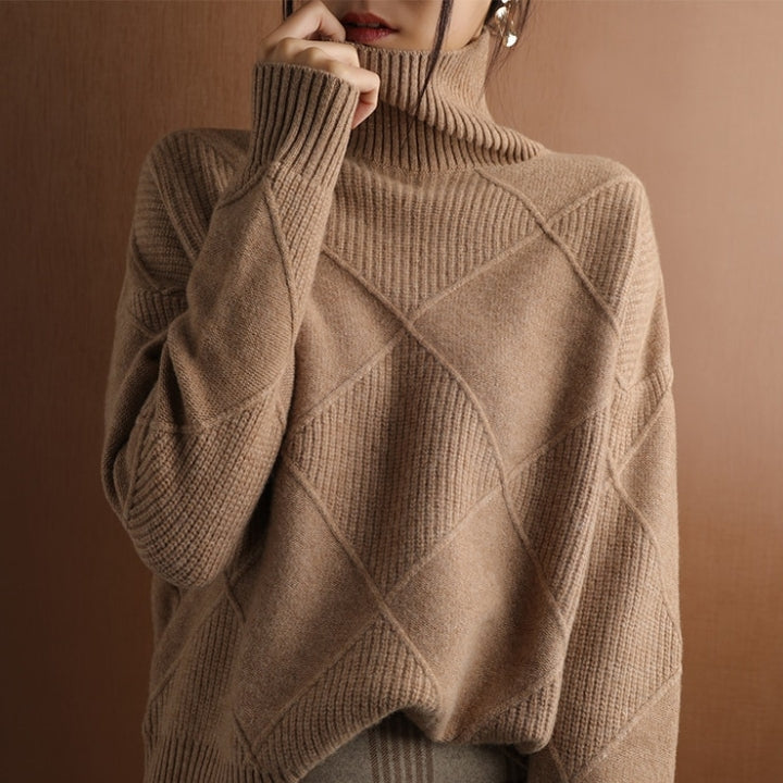Plush women's turtleneck, offering supreme comfort & warmth for cold weather.