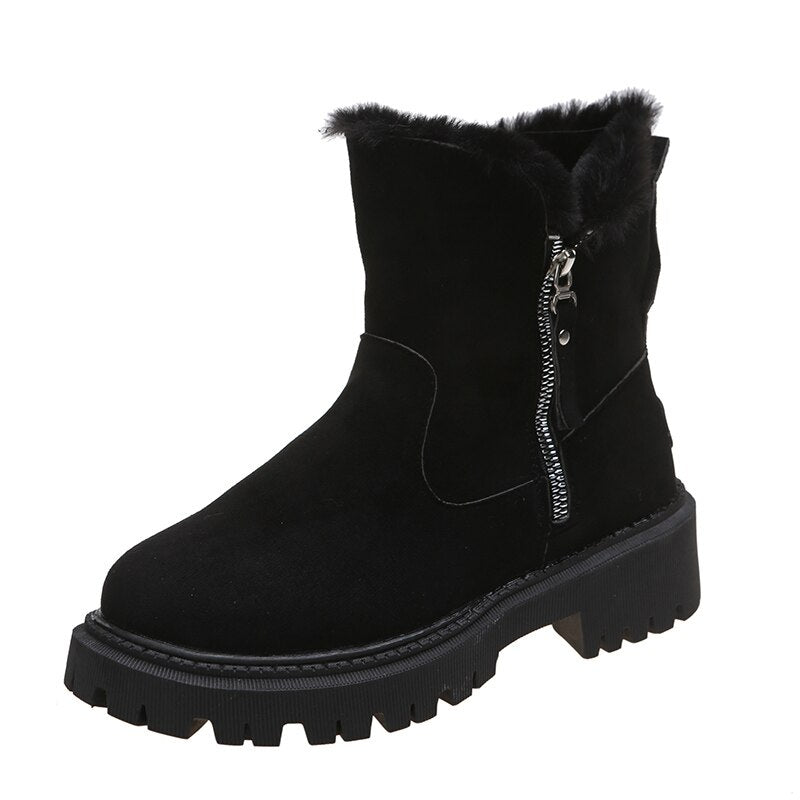 Stylish women's warm snow boots, offering cozy protection against cold weather, suitable for outdoor adventures.