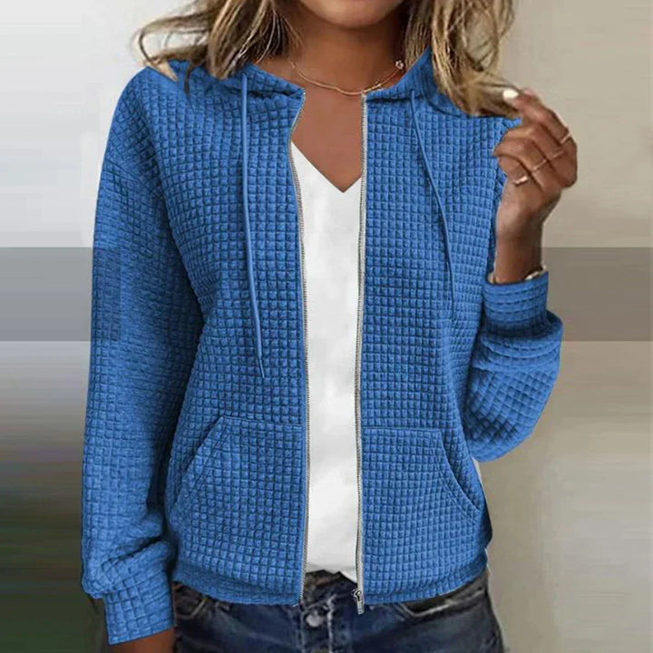 Cozy women's long-sleeve comfort jacket with a convenient zip-front, great for casual everyday wear.