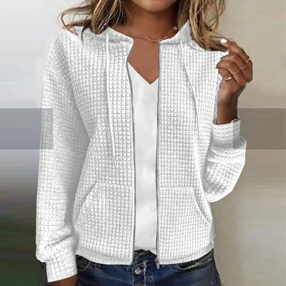 Stylish women's zip-up jacket, a cozy long-sleeve comfort layering piece. Perfect casual outerwear for women.
