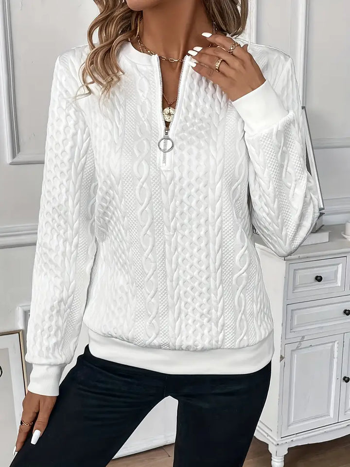 Everyday women's zipper sweater, offering a stylish top with all-day comfort and a casual chic look.