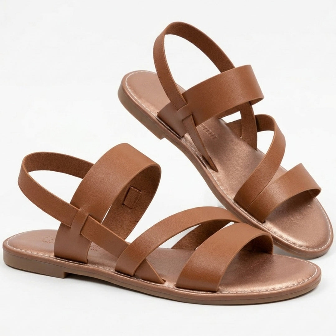 Women's crossover strap open toe flat sandals, perfect for comfortable summer wear.