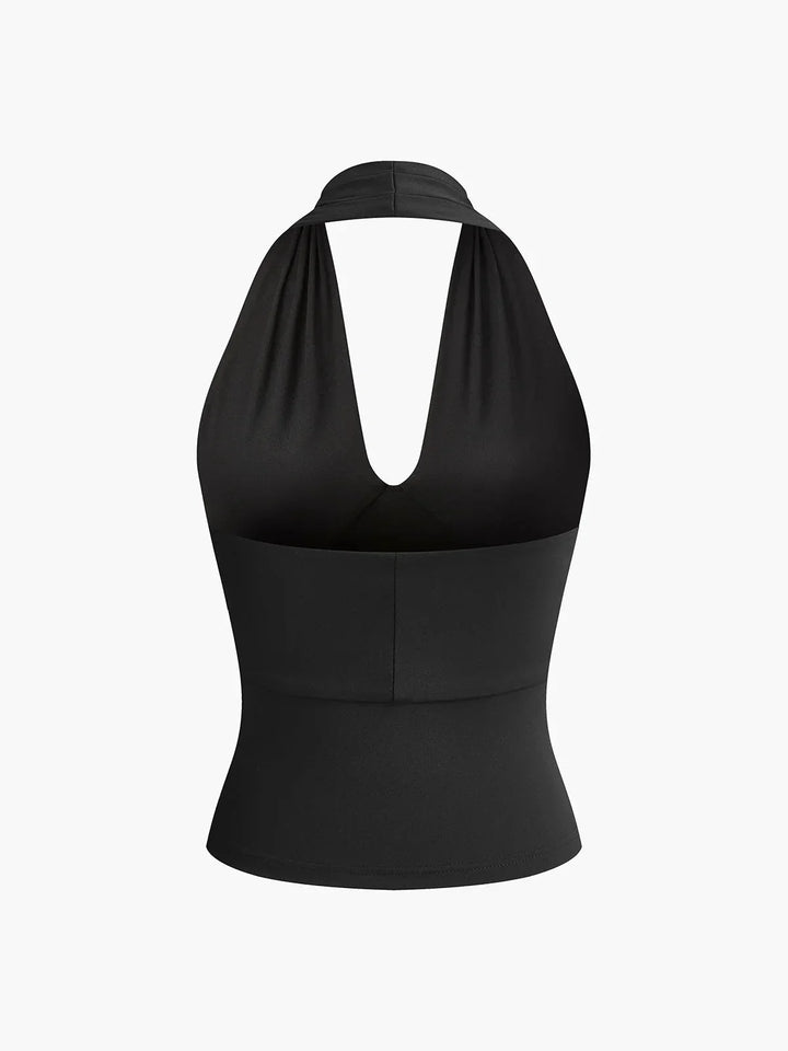 Versatile women's crossover V-neck halter top, slim fit & sleeveless. Great for summer fashion & casual looks.