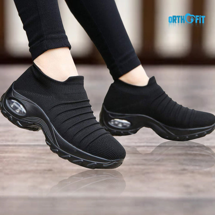 Women's cushioned orthopedic comfort shoes with arch support, ideal for all-day walking and foot pain relief.