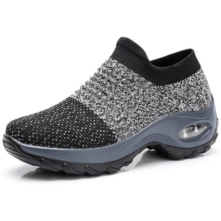 Woman wearing lightweight orthopedic comfort shoes for a healthy walk, providing excellent arch support and cushioning.