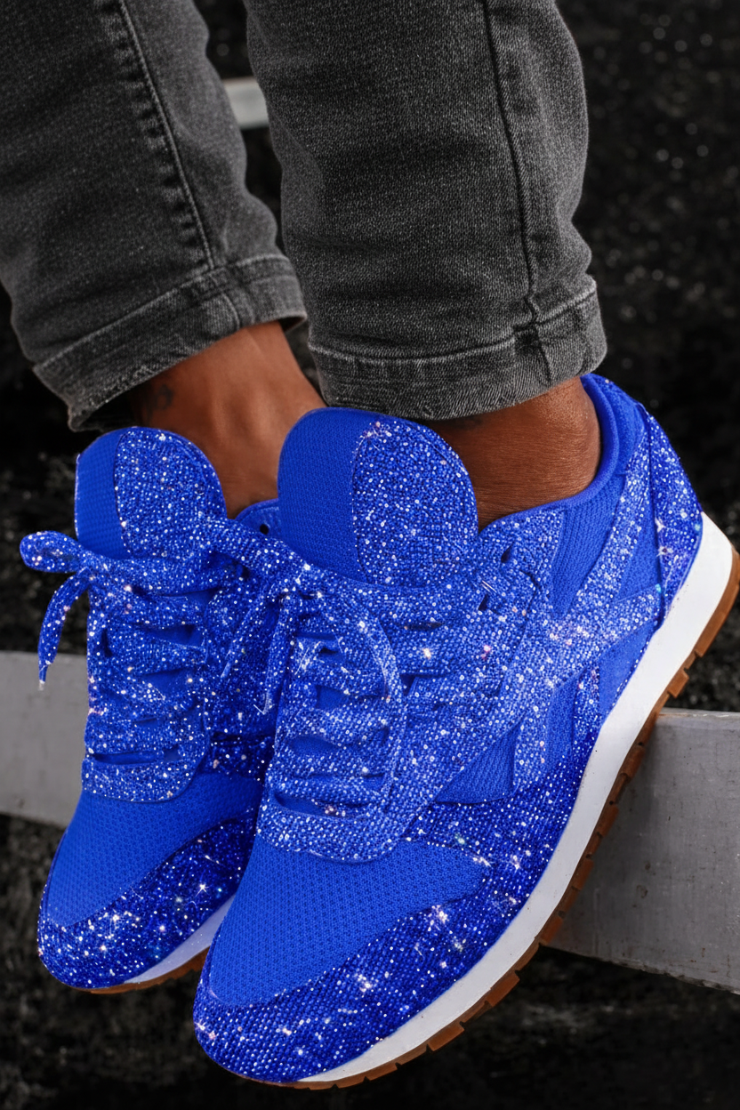 Women's dazzling glitter sneakers, comfortable for casual wear & everyday chic.