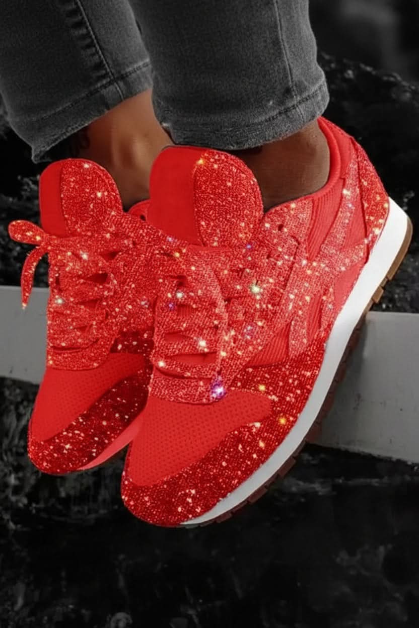Chic women's walking shoes, featuring dazzling glitter and a comfortable, versatile design.