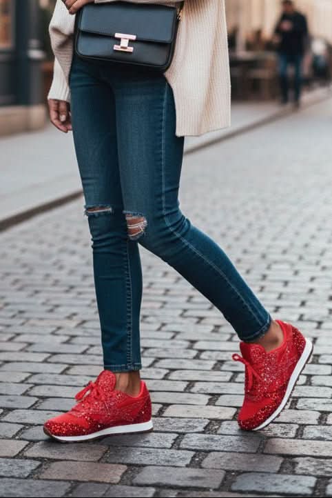 Everyday chic women's sneakers with sparkling glitter, ideal for casual and comfortable wear.